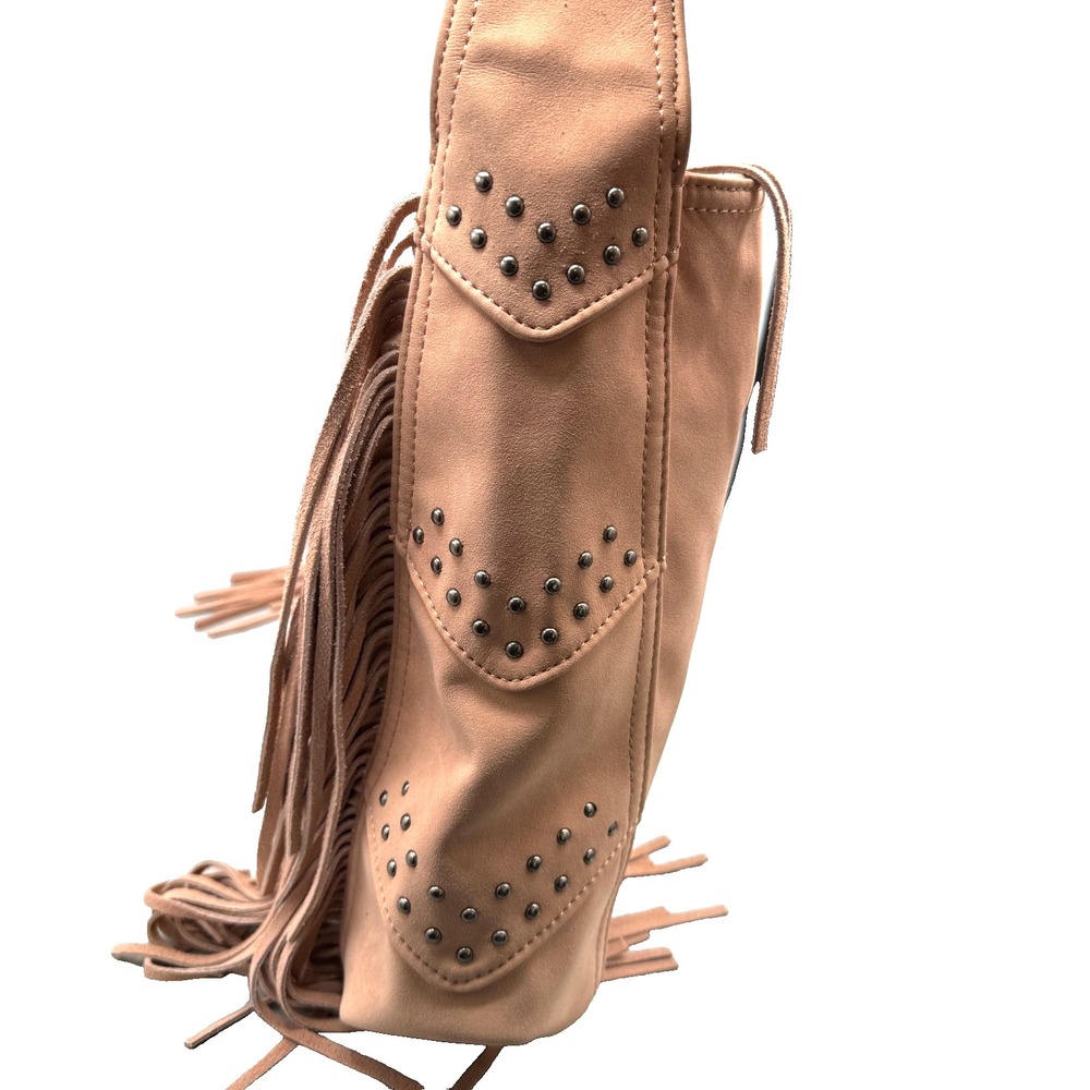 NEW Wrangler Shiloh Fringe Studded Leather Hobo Shoulder Bag Pink Western Boho - Picture 11 of 15